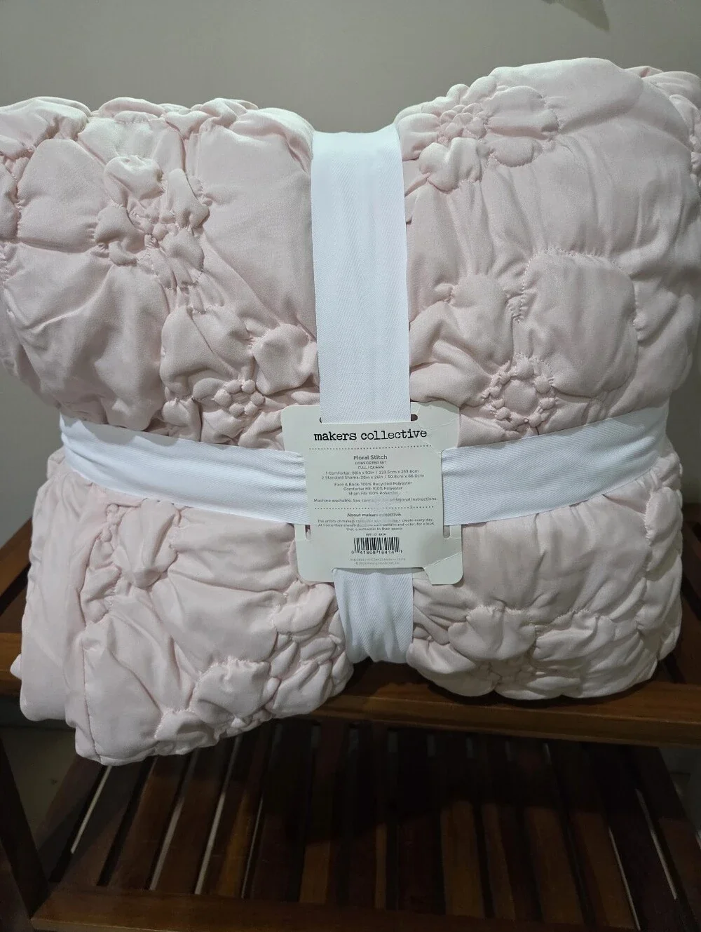 Markers Collective Pink Floral Stitch Comforter & 2 Shams Set Full/Queen NEW